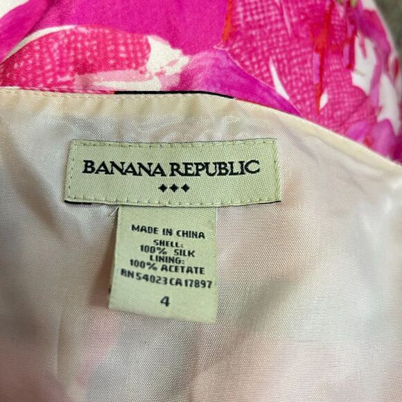 Banana Republic Pink Tropical Floral 100% Silk Strapless A-Line Midi Dress Sz 4 - Picture 5 of 11